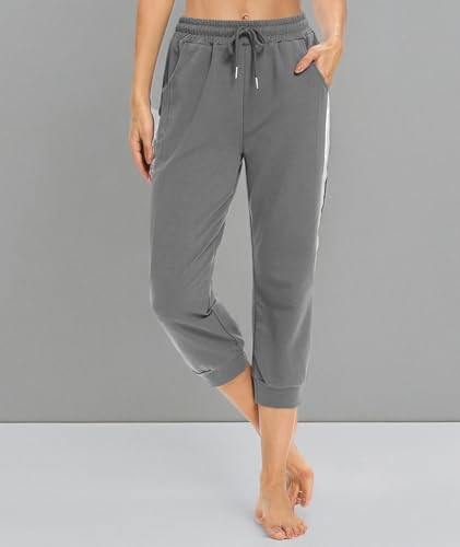 KaiDi Women's Capri Sweatpants Comfy Loose Athletic Running Workout Pants Lounge Joggers Pants with Pockets (Dark Gray, L)