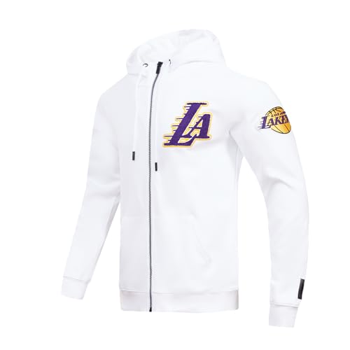 Pro Standard Mens NBA Los Angeles Lakers Classic Chenille Full Zip Hoodie White L