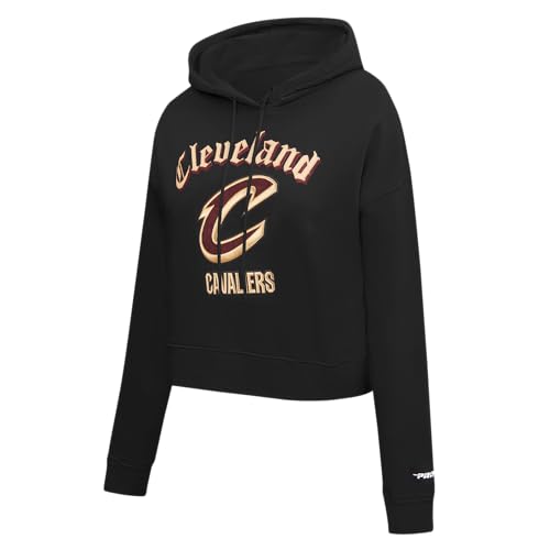 Pro Standard Womens NBA Cleveland Cavaliers Old English Cropped Pullover Hoodie Black Xl