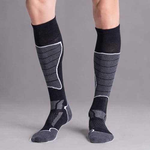 CS CELERSPORT Women's Merino Wool Ski Socks, 2 Pack Thermal Warm Winter Thick Knee High Snowboarding Skiing Socks, Black+Dark Grey, Medium