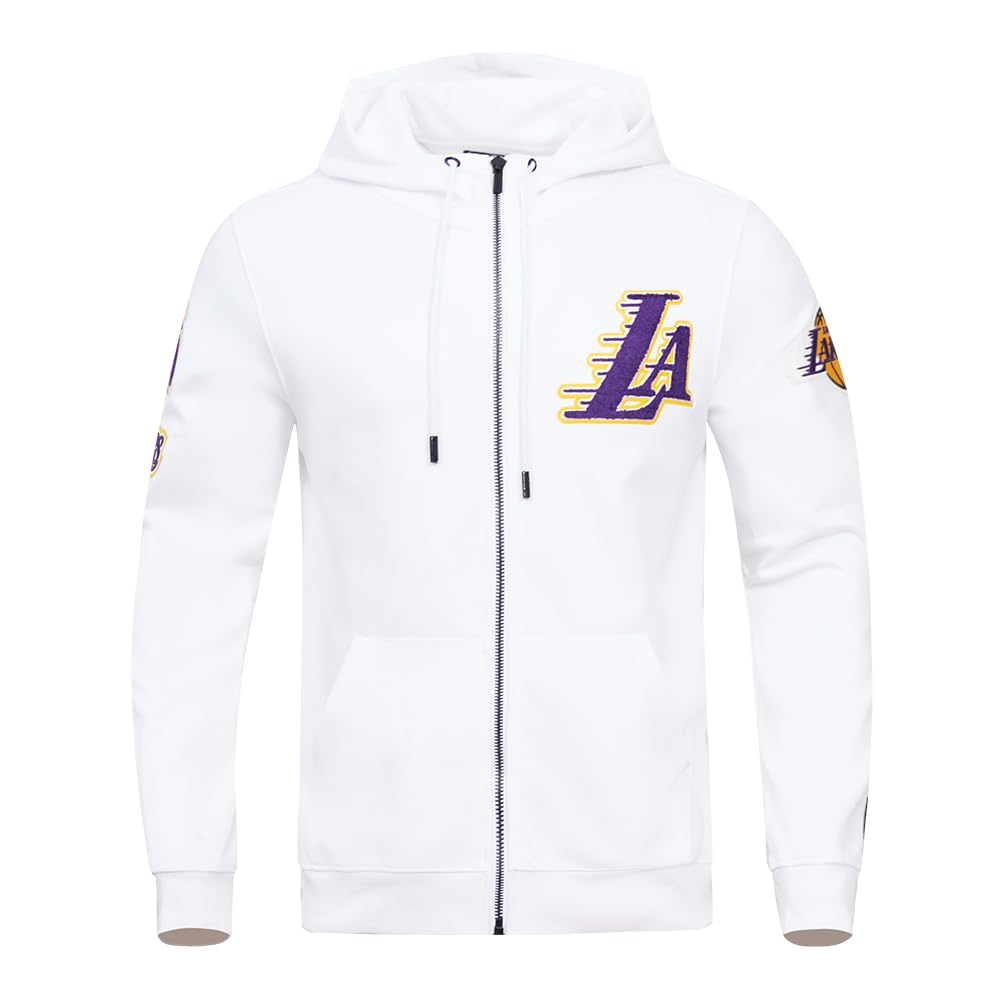 Pro Standard Mens NBA Los Angeles Lakers Classic Chenille Full Zip Hoodie White L