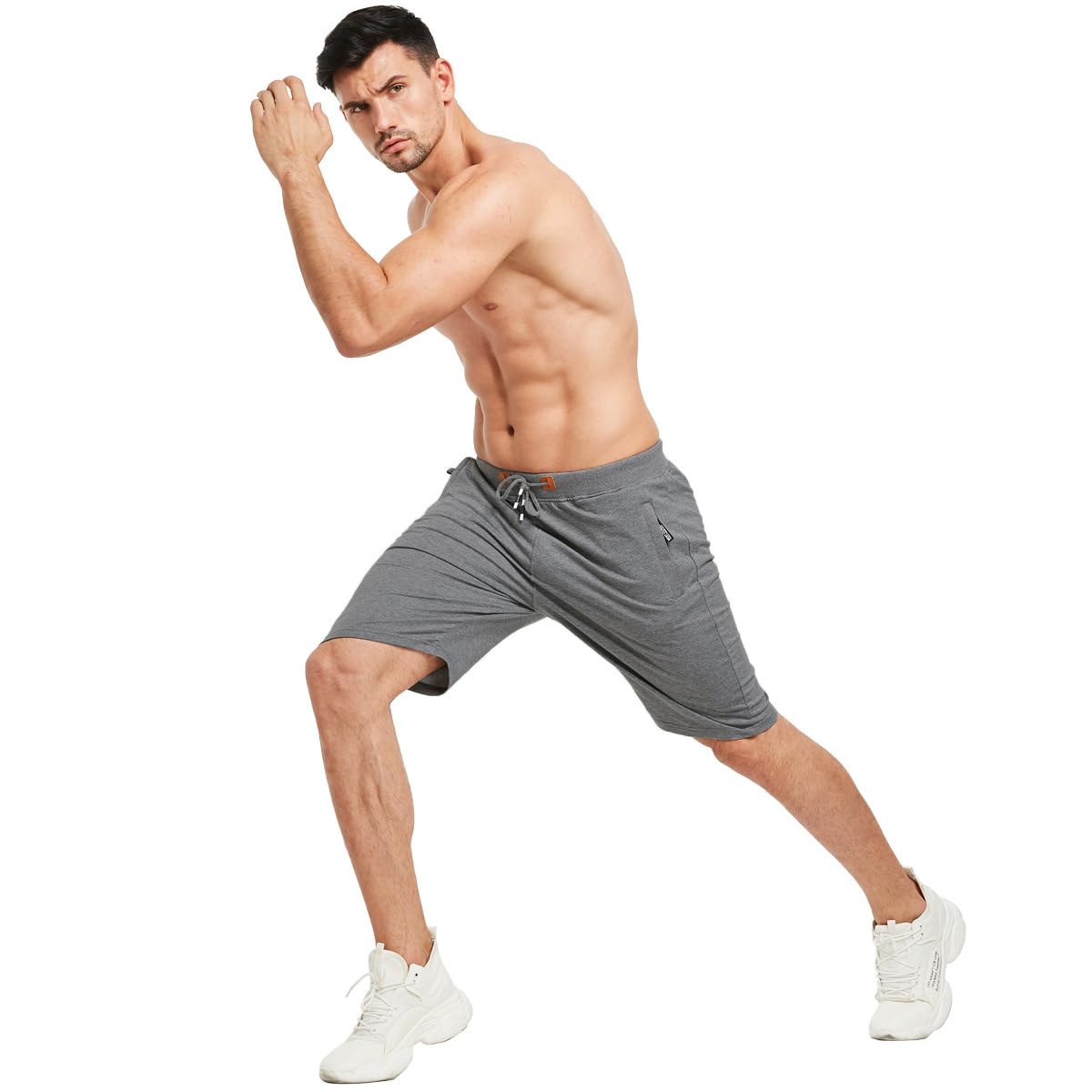 JustSun Mens Shorts Casual Sports Classic Fit Joggers Shorts with Elastic Waist Zipper Pockets Dark Grey X-Large