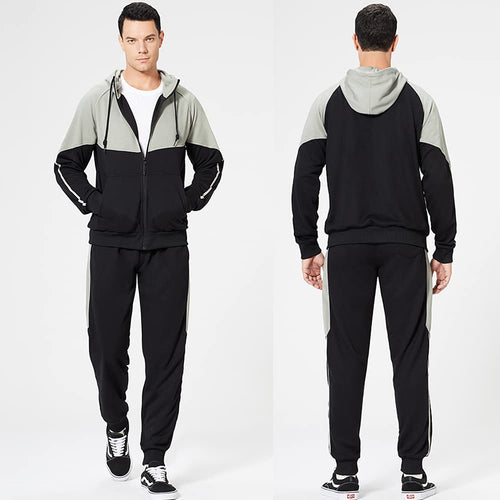 CALUOMATT Tracksuit Men, Casual Outfit Athletic Sweatsuits for Men Jogging Suits Sets 2 pcs Black L