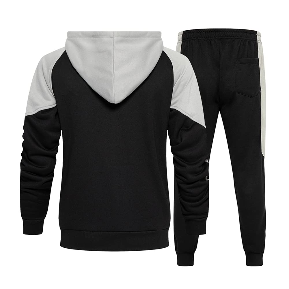 CALUOMATT Tracksuit Men, Casual Outfit Athletic Sweatsuits for Men Jogging Suits Sets 2 pcs Black L