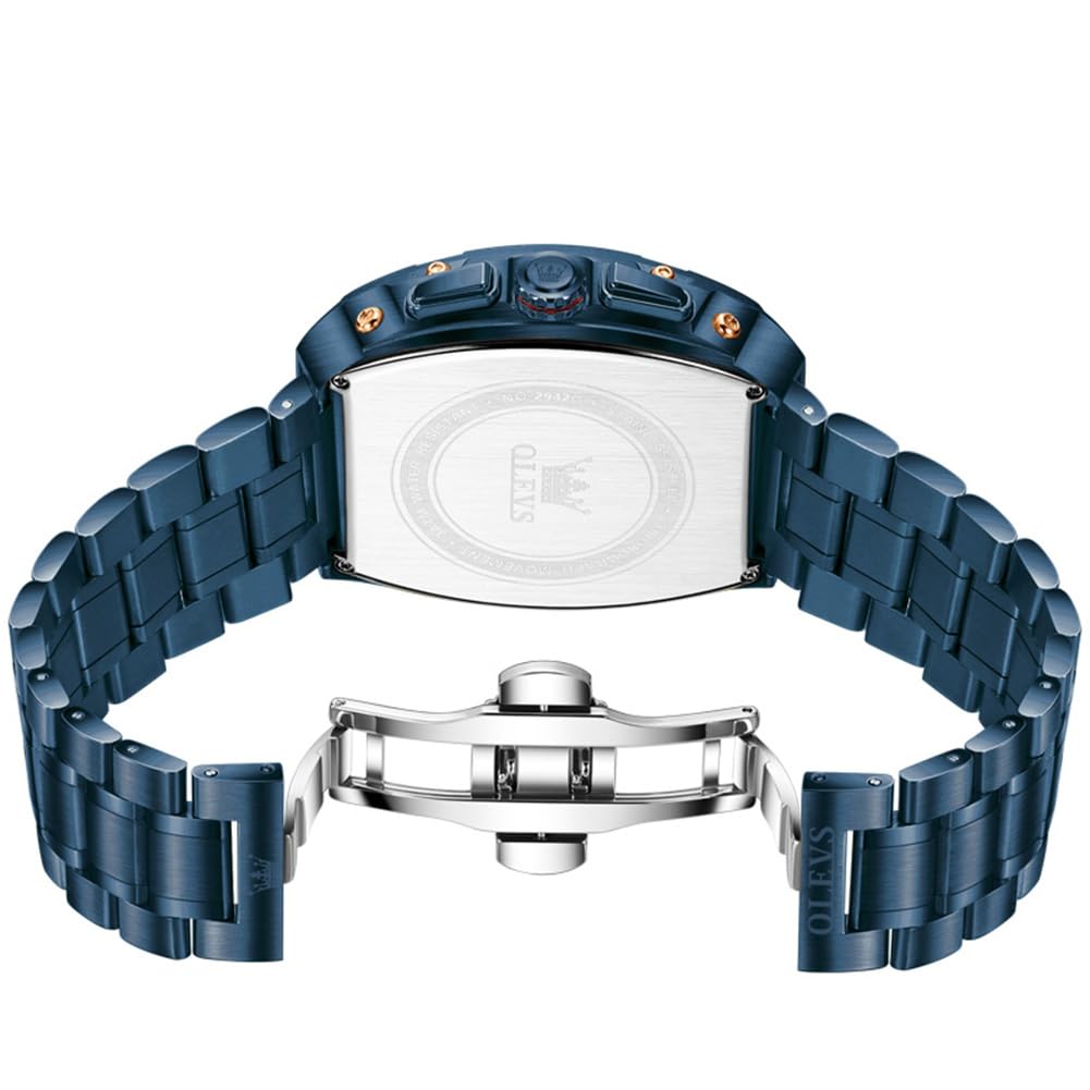 OLEVS Mens Watches Stylish Chronograph Waterproof Luminous Stainless Steel Multifunction Watches for Men Business Blue Men Wrist Watch