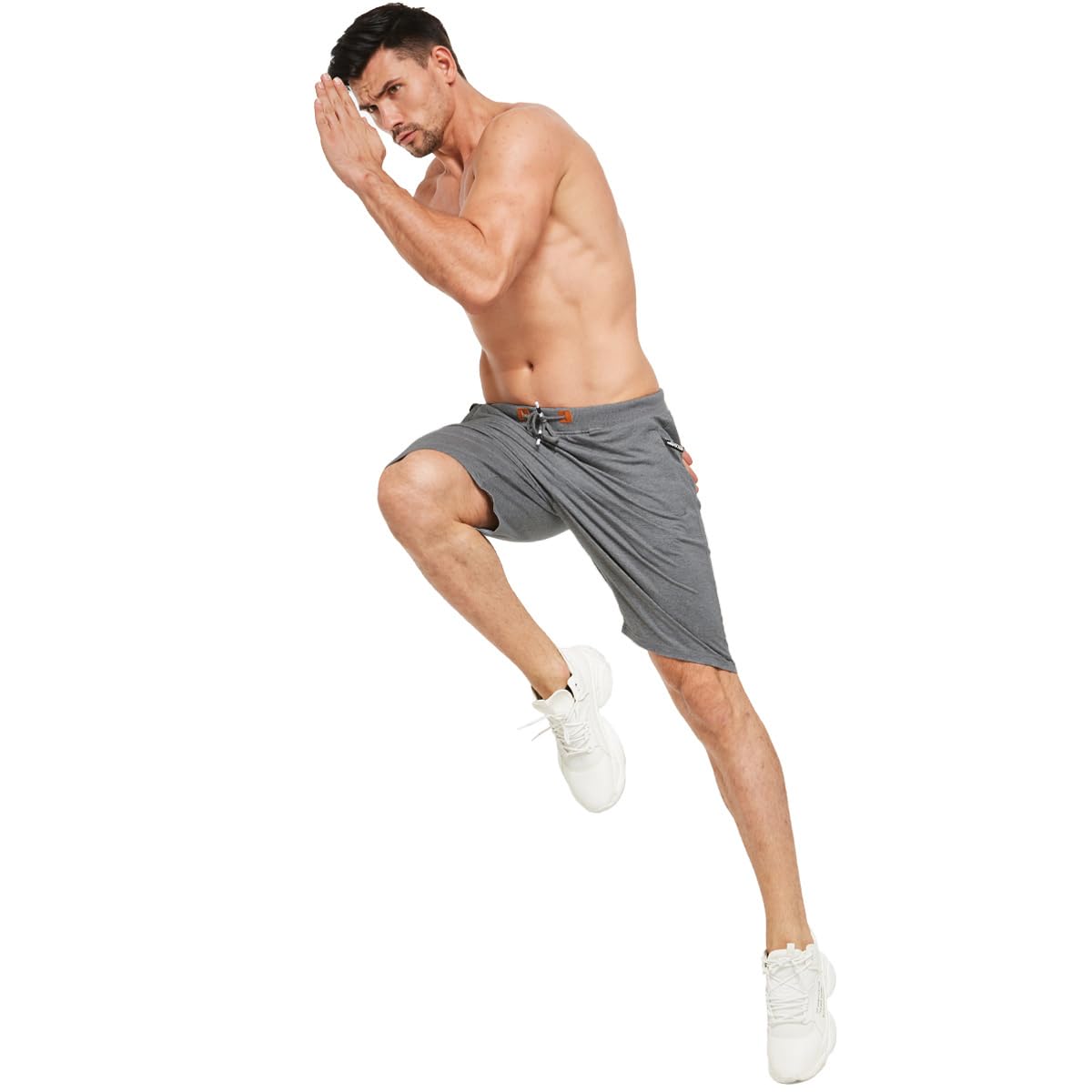 JustSun Mens Shorts Casual Sports Classic Fit Joggers Shorts with Elastic Waist Zipper Pockets Dark Grey X-Large