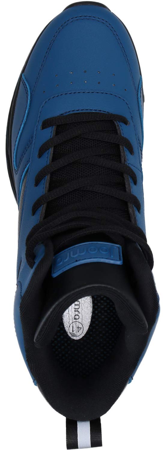 Joomra Mens Work Tennis Shoes Blue Leather Lace up High Top Leather Skate Cushion Sport Footwear Jogging Basketball Daily Fashion Sneakers Size 9.5