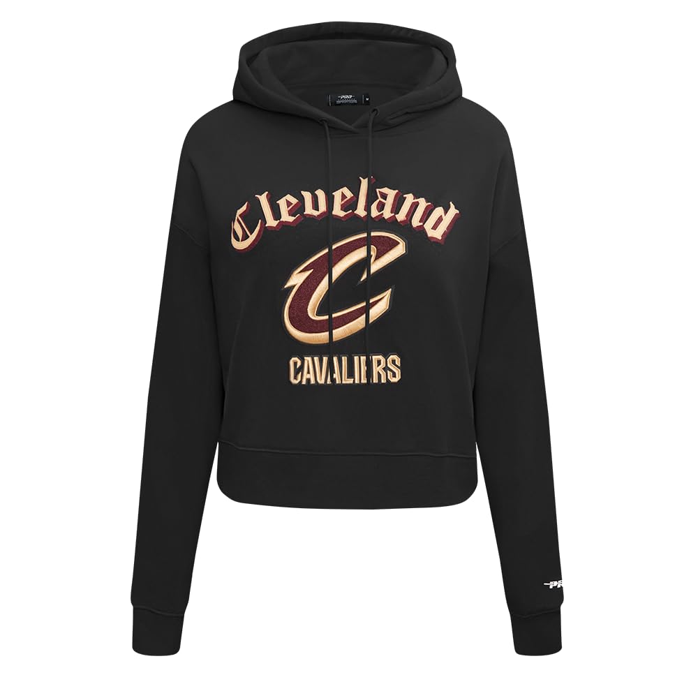 Pro Standard Womens NBA Cleveland Cavaliers Old English Cropped Pullover Hoodie Black Xl