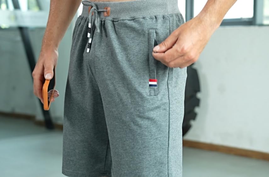 JustSun Mens Shorts Casual Sports Classic Fit Joggers Shorts with Elastic Waist Zipper Pockets Dark Grey X-Large