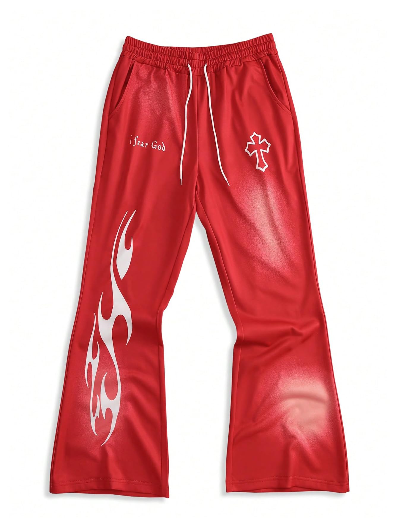 VIPWOLF Men's 2 Piece Outfits Short Sleeve Letter Graphic Tees and Drawstring Flared Sweatpants Tracksuits Set White and Red X-Large