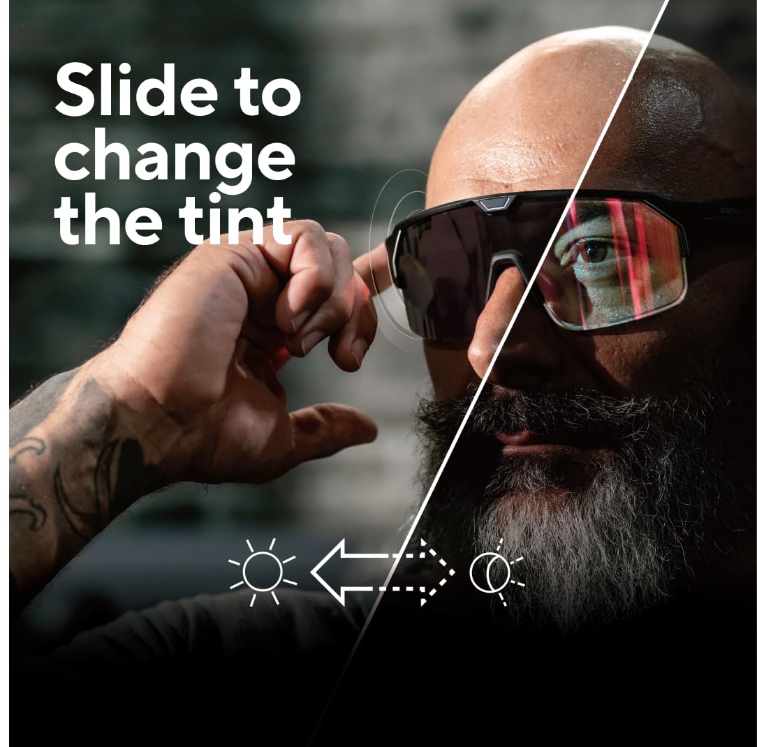 CHAMELO Music Shield Smart Audio Sunglasses – Matte Black Frame, Smoke Lenses | Open-Ear Bluetooth Glasses for Men & Women with Electronic Tint Control, Sweat Proof, Sports Eyewear, 100% UV Protection