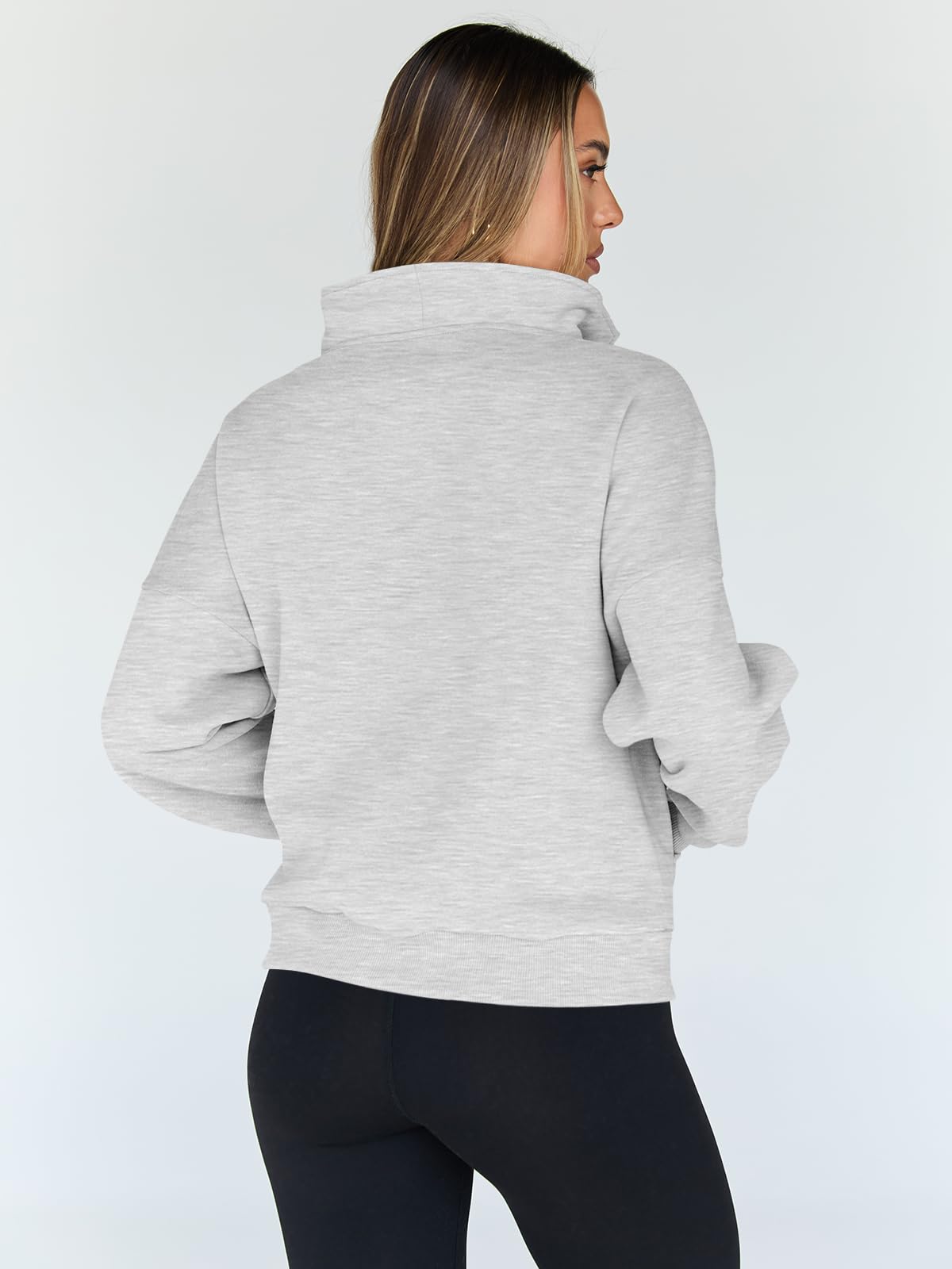 Trendy Queen Womens Sweatshirts Quarter Half Zip Pullover Hoodies Fall Fashion 2026 Winter Fleece Jackets Sweaters Y2k Teen Girls Clothes Cute Clothing Grey M