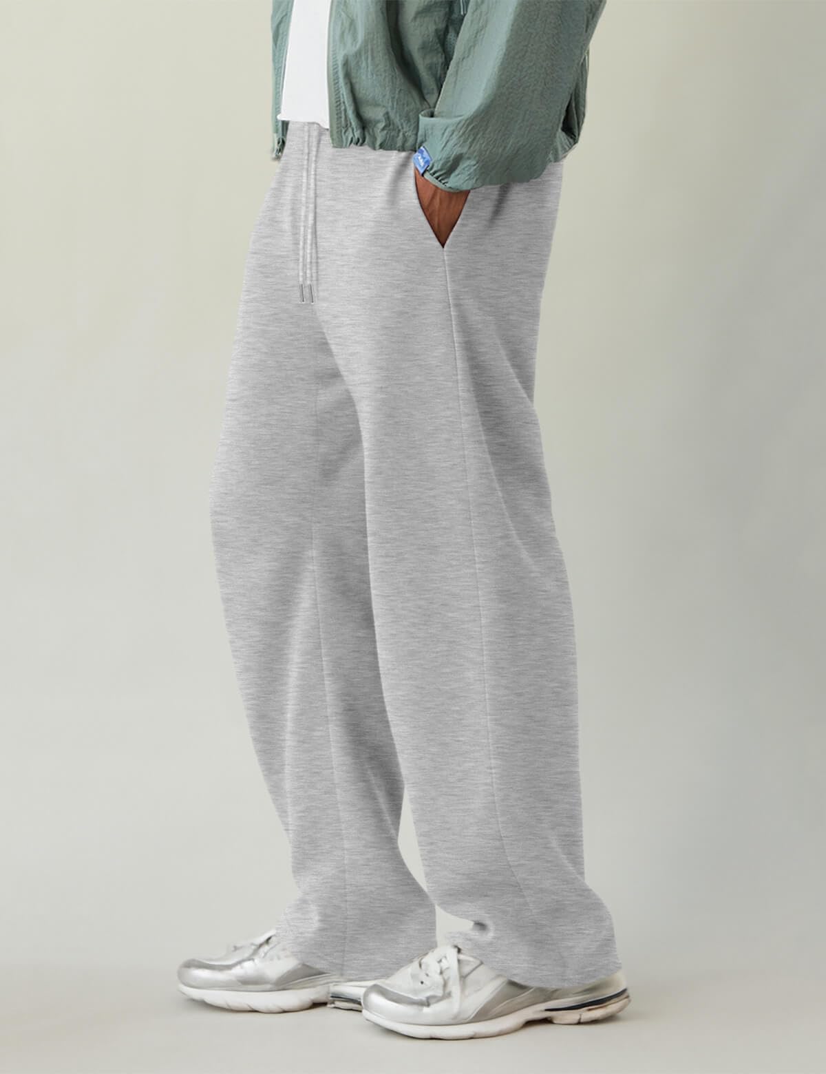 HeSaYep Men's Baggy Sweatpants Barrel Open Bottom Workout Fleece Sweat Pants Loose Casual Active Joggers Pants with Pockets Grey XL