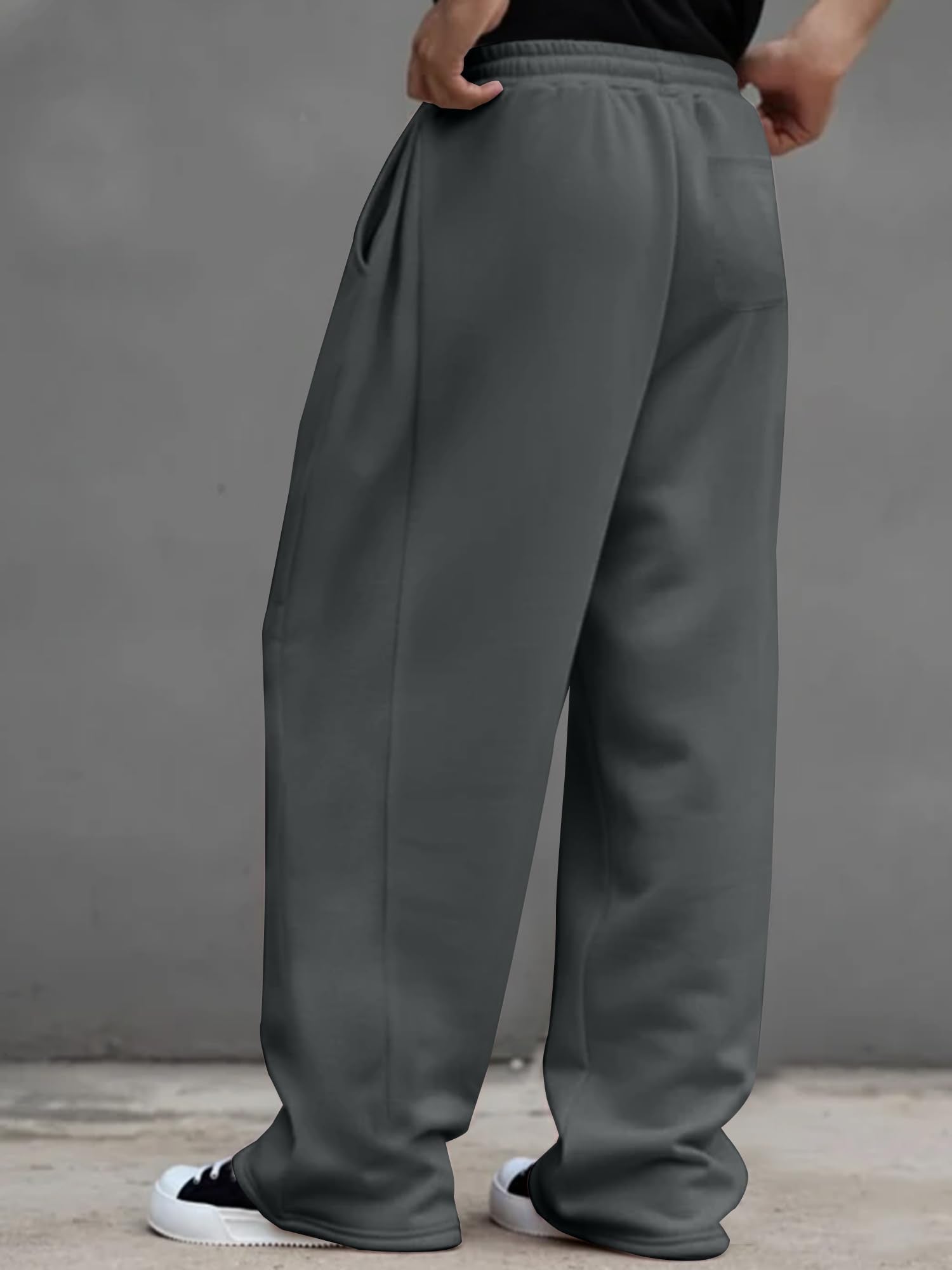 JMIERR Mens Baggy Sweatpants Drawstring Wide Leg Sweatpants with Pockets Mens Fashion Streetwear Colthing, XL, Dark Grey