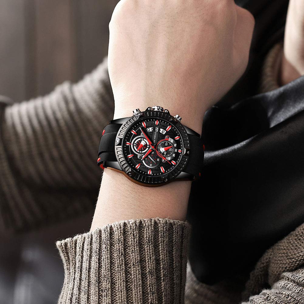 Men Watch, MINIFOCUS Chronograph Waterproof Sport Analog Quartz Watches Silicon Strap Fashion Wristwatch for Men