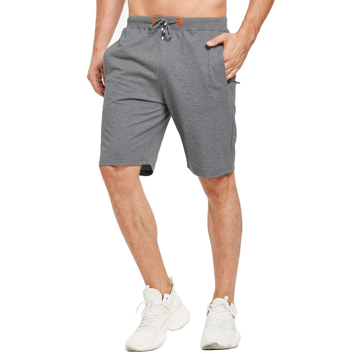 JustSun Mens Shorts Casual Sports Classic Fit Joggers Shorts with Elastic Waist Zipper Pockets Dark Grey X-Large