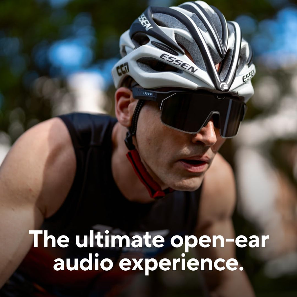 CHAMELO Music Shield Smart Audio Sunglasses – Matte Black Frame, Smoke Lenses | Open-Ear Bluetooth Glasses for Men & Women with Electronic Tint Control, Sweat Proof, Sports Eyewear, 100% UV Protection