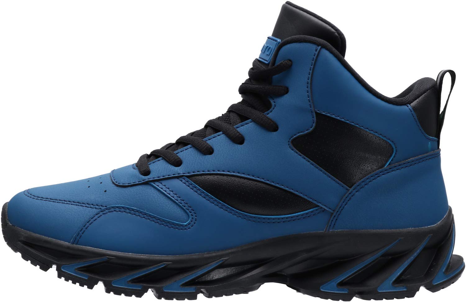 Joomra Mens Work Tennis Shoes Blue Leather Lace up High Top Leather Skate Cushion Sport Footwear Jogging Basketball Daily Fashion Sneakers Size 9.5