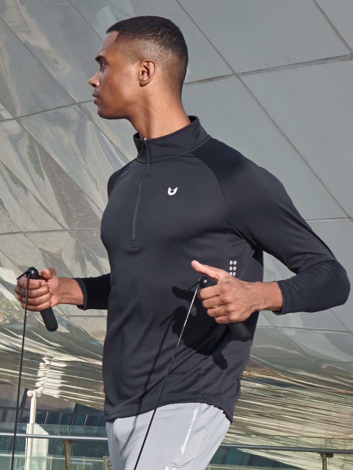 NORTHYARD Quarter Zip Pullover Men Running Shirt Long Sleeve Moisture Wicking Quick Dry Athletic Workout, Black, L