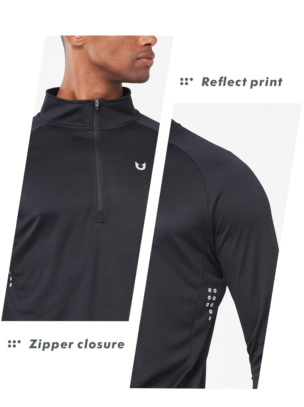 NORTHYARD Quarter Zip Pullover Men Running Shirt Long Sleeve Moisture Wicking Quick Dry Athletic Workout, Black, L
