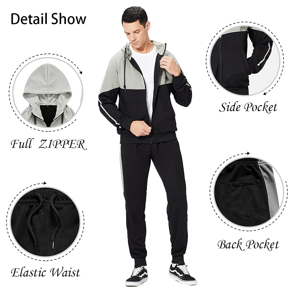 CALUOMATT Tracksuit Men, Casual Outfit Athletic Sweatsuits for Men Jogging Suits Sets 2 pcs Black L