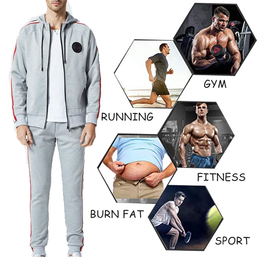 DUOFIER Men's Activewear Full Zip Warm Tracksuit Sports Set Casual Sweat Suit, Gray-L
