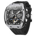 OLEVS GELATU Men Watch Automatic Tonneau Watch Skeleton Mechanical 50M Waterproof Sapphire Crystal Square Face Multi Calendar Function (Black)