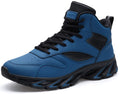 Joomra Mens Work Tennis Shoes Blue Leather Lace up High Top Leather Skate Cushion Sport Footwear Jogging Basketball Daily Fashion Sneakers Size 9.5