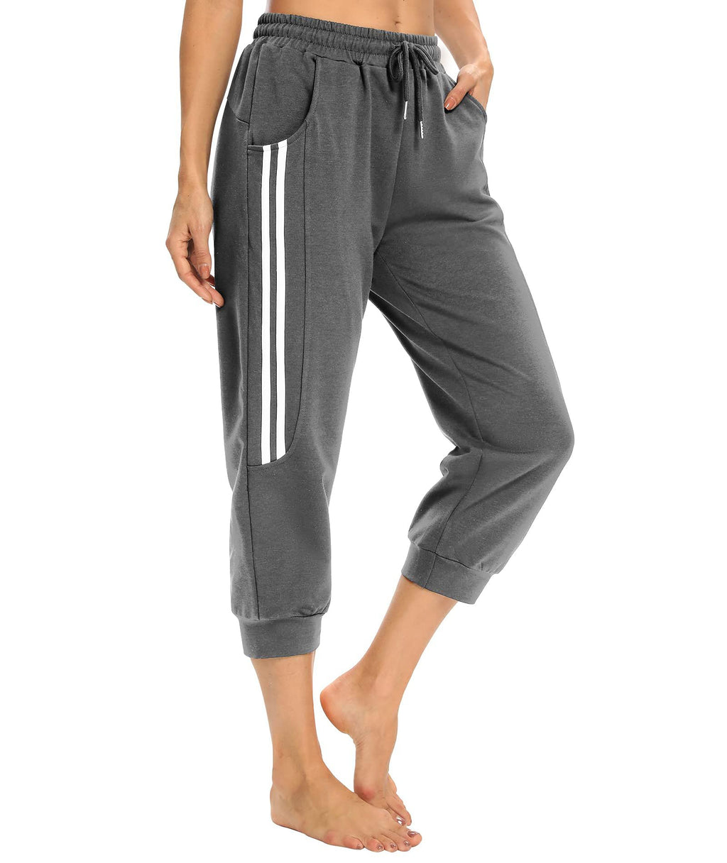 KaiDi Women's Capri Sweatpants Comfy Loose Athletic Running Workout Pants Lounge Joggers Pants with Pockets (Dark Gray, L)