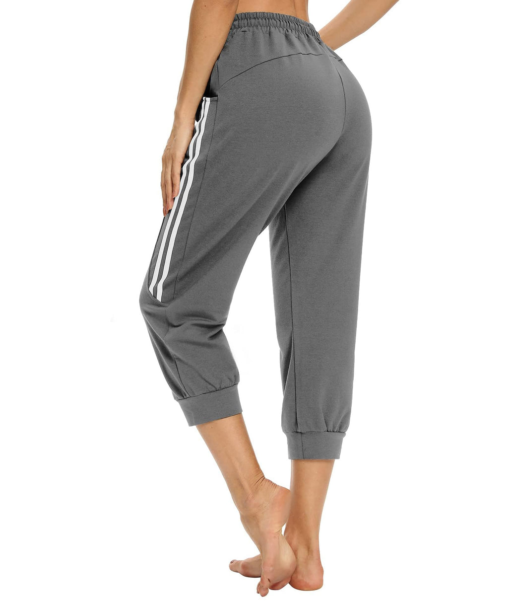 KaiDi Women's Capri Sweatpants Comfy Loose Athletic Running Workout Pants Lounge Joggers Pants with Pockets (Dark Gray, L)