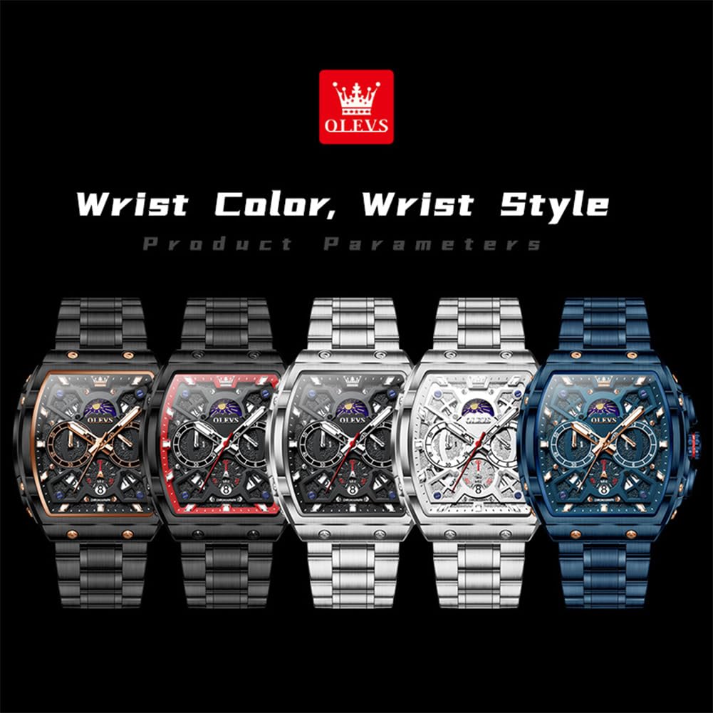 OLEVS Mens Watches Stylish Chronograph Waterproof Luminous Stainless Steel Multifunction Watches for Men Business Blue Men Wrist Watch
