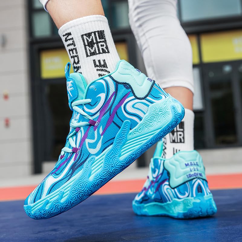 Womens Mens Basketball Shoes Breathable Fashion Colorful High Top Non Slip Outdoor Sport Sneakers for Woman Man Fitness Training Athletic Blue Size 9