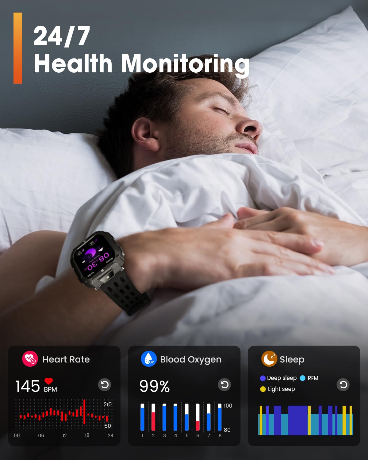 Military Smart Watches for Men, 1.95'' Smart Watch with 100 Days Battery/Flashlight, Fitness Tracker Watch with Heart Rate/Sleep Monitor/100+ Sports Mode,5 ATM Rugged Smartwatch for Android and iPhone