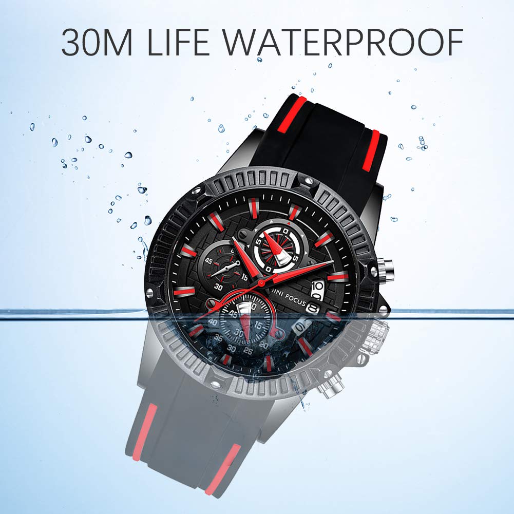Men Watch, MINIFOCUS Chronograph Waterproof Sport Analog Quartz Watches Silicon Strap Fashion Wristwatch for Men