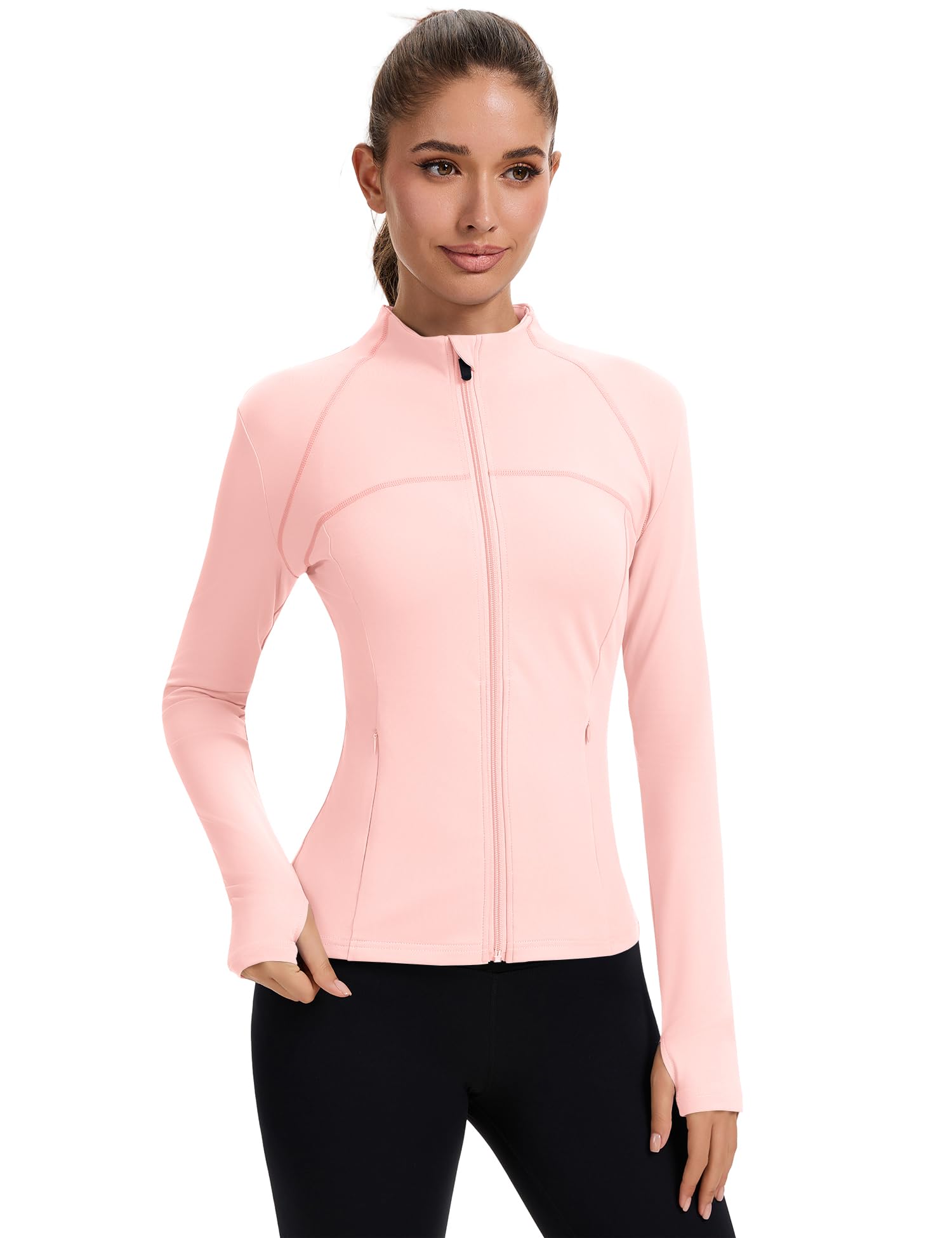 Rapbin Workout Jackets for Women Full Zip Slim Fit Lightweight Athletic Running Sports Track Jacket with Pockets (Pink XS)