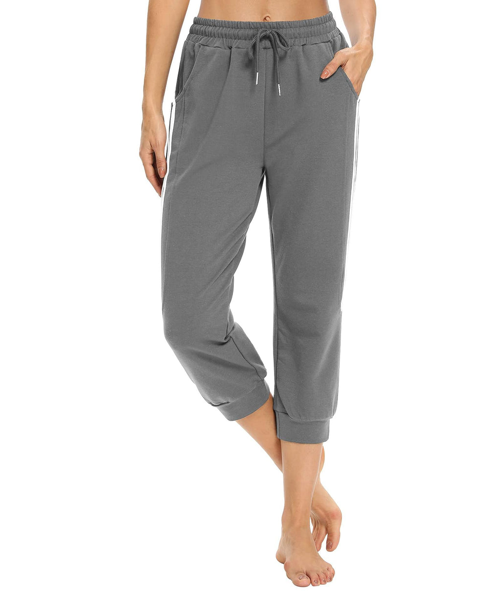 KaiDi Women's Capri Sweatpants Comfy Loose Athletic Running Workout Pants Lounge Joggers Pants with Pockets (Dark Gray, L)