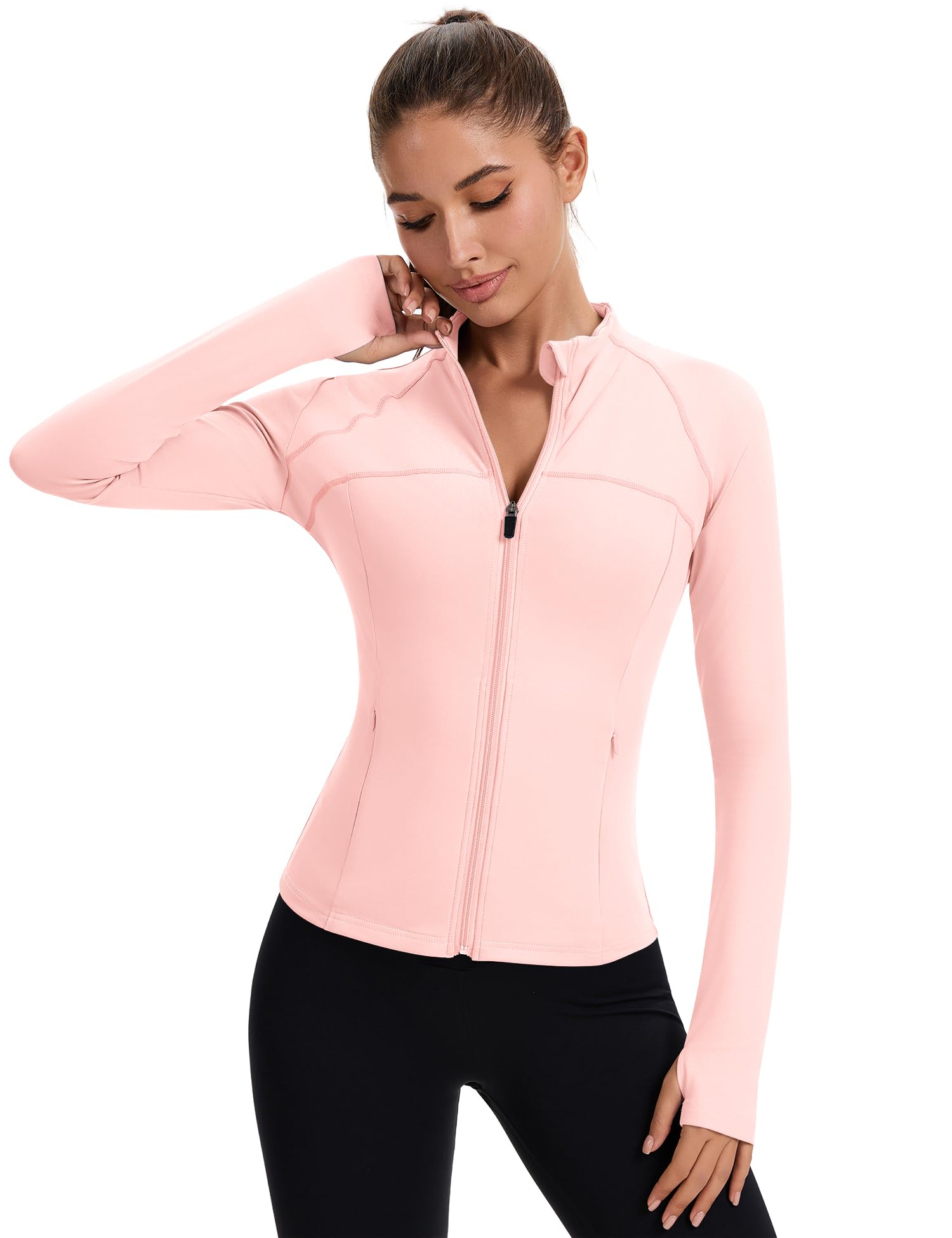 Rapbin Workout Jackets for Women Full Zip Slim Fit Lightweight Athletic Running Sports Track Jacket with Pockets (Pink XS)