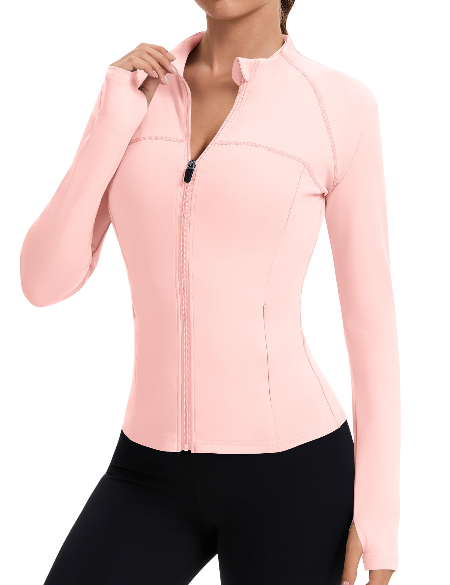 Rapbin Workout Jackets for Women Full Zip Slim Fit Lightweight Athletic Running Sports Track Jacket with Pockets (Pink XS)