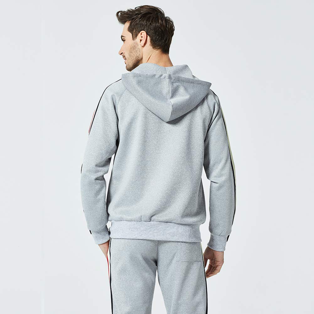 DUOFIER Men's Activewear Full Zip Warm Tracksuit Sports Set Casual Sweat Suit, Gray-L