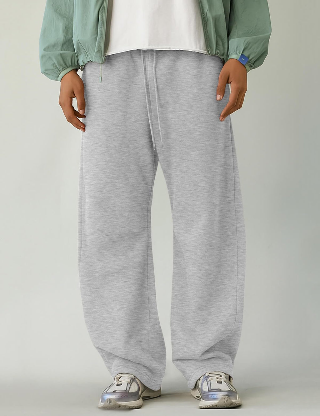 HeSaYep Men's Baggy Sweatpants Barrel Open Bottom Workout Fleece Sweat Pants Loose Casual Active Joggers Pants with Pockets Grey XL