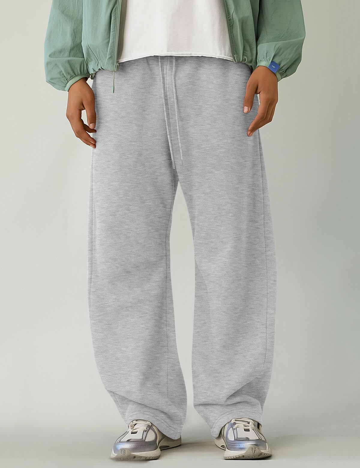 HeSaYep Men's Baggy Sweatpants Barrel Open Bottom Workout Fleece Sweat Pants Loose Casual Active Joggers Pants with Pockets Grey XL