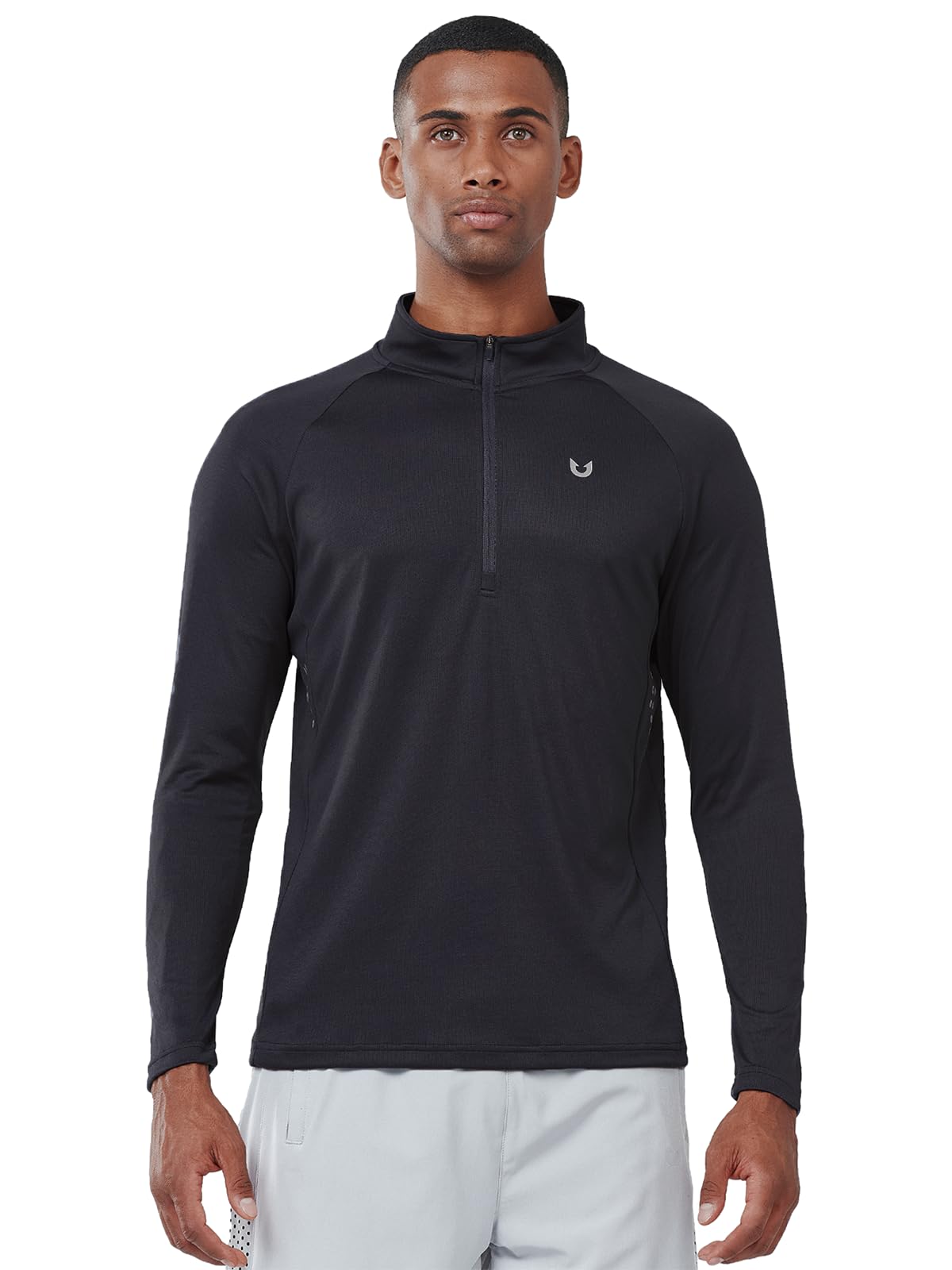 NORTHYARD Quarter Zip Pullover Men Running Shirt Long Sleeve Moisture Wicking Quick Dry Athletic Workout, Black, L