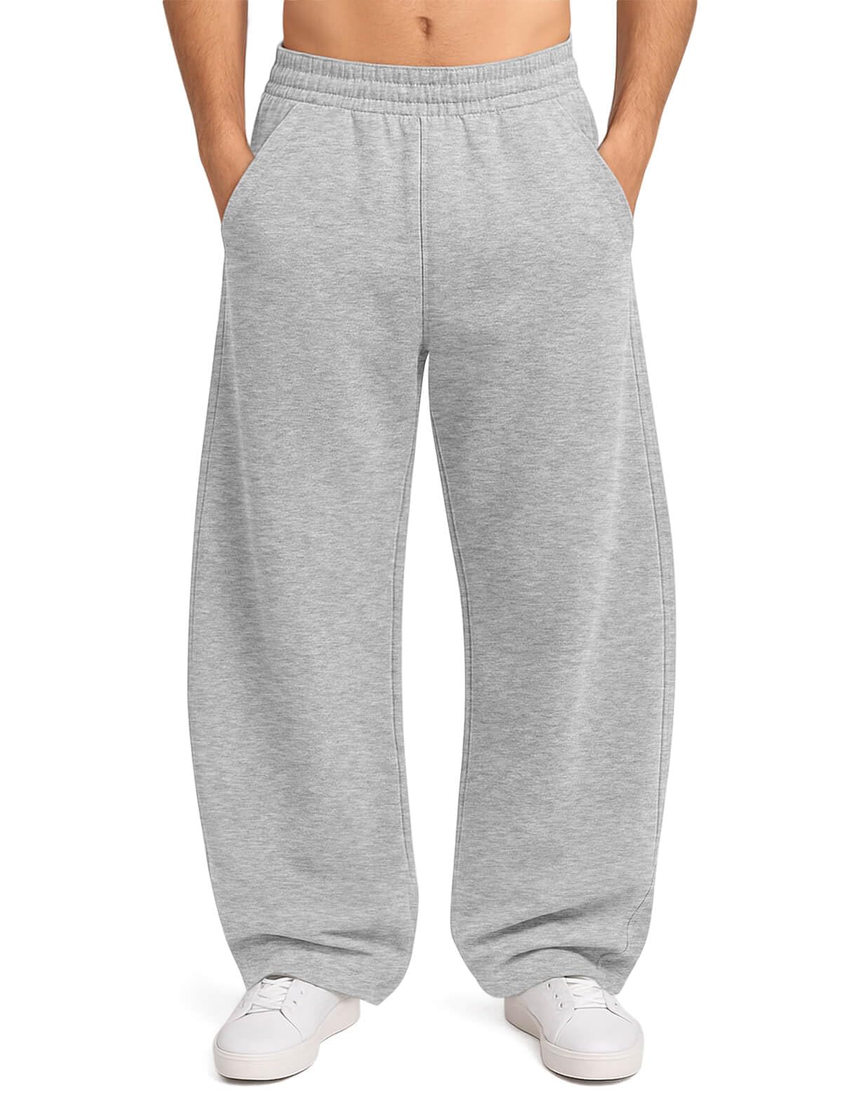 HeSaYep Men's Baggy Sweatpants Barrel Open Bottom Workout Fleece Sweat Pants Loose Casual Active Joggers Pants with Pockets Grey XL