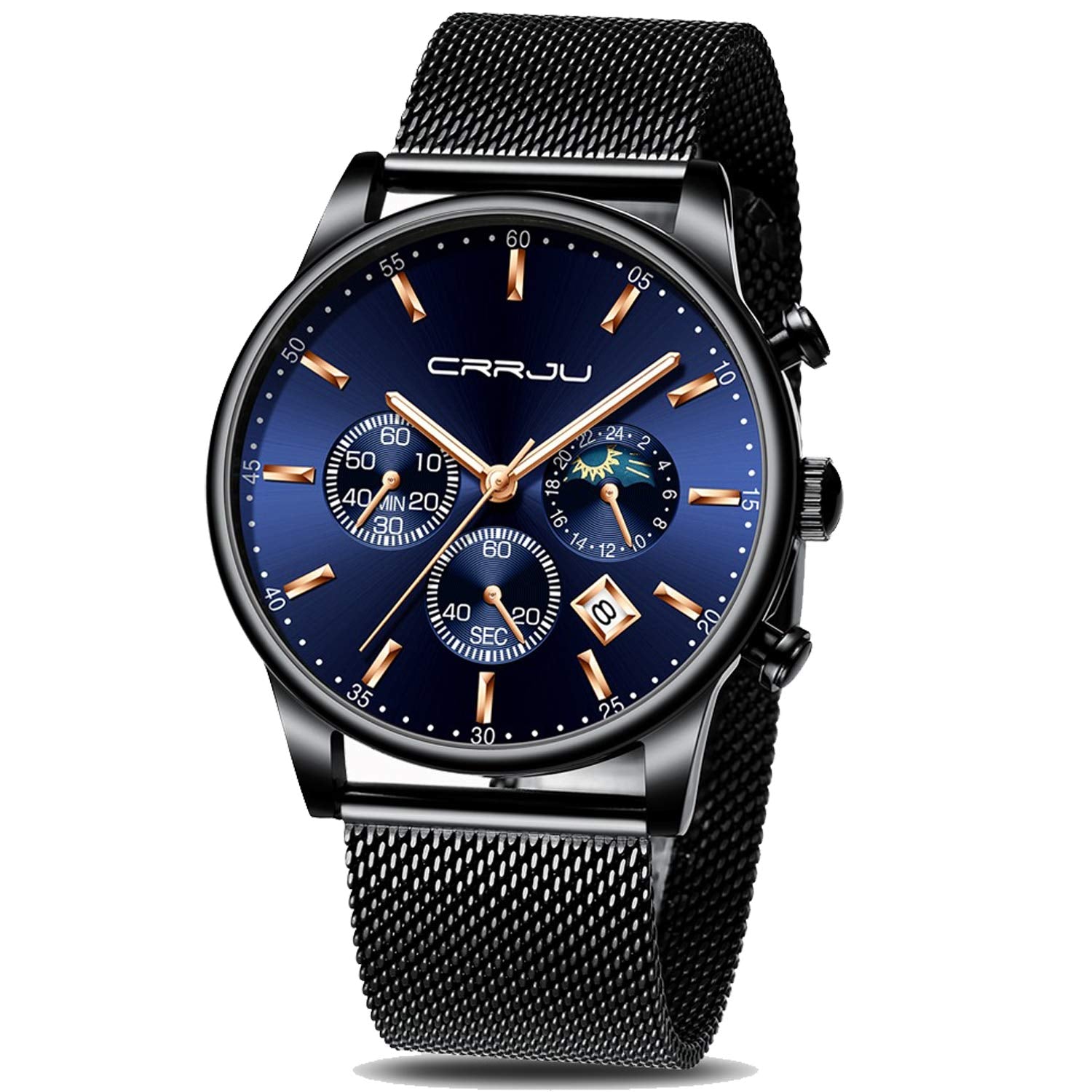 CRRJU Mens Watches Fashion Date Chronograph Watch Men Waterproof 30M Sports Quartz Watches
