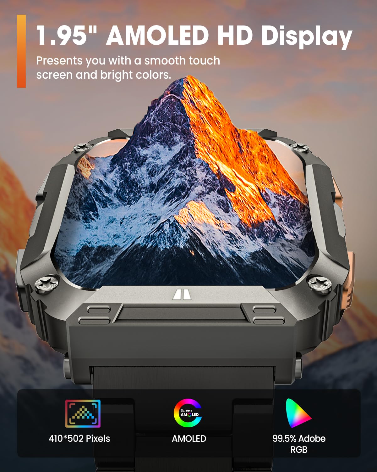 Military Smart Watches for Men, 1.95'' Smart Watch with 100 Days Battery/Flashlight, Fitness Tracker Watch with Heart Rate/Sleep Monitor/100+ Sports Mode,5 ATM Rugged Smartwatch for Android and iPhone