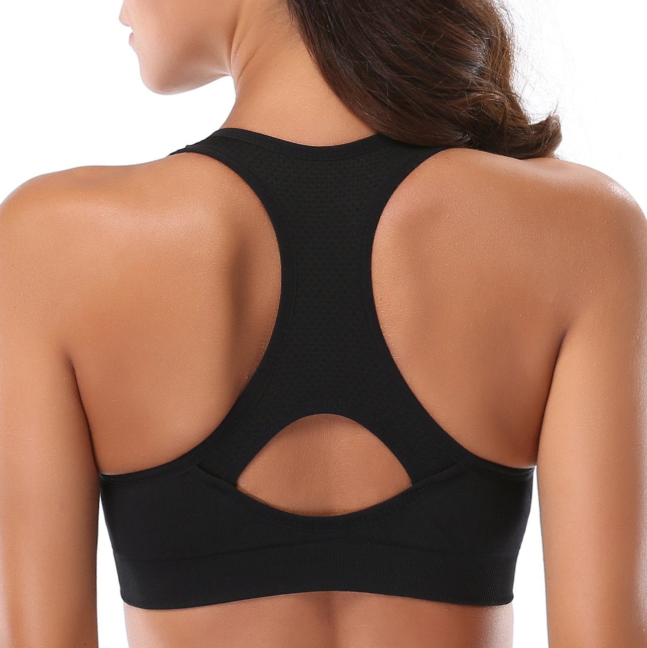 MIRITY Women Racerback Sports Bras - High Impact Workout Gym Activewear Bra Pack of 3 Color Black Grey White Size L