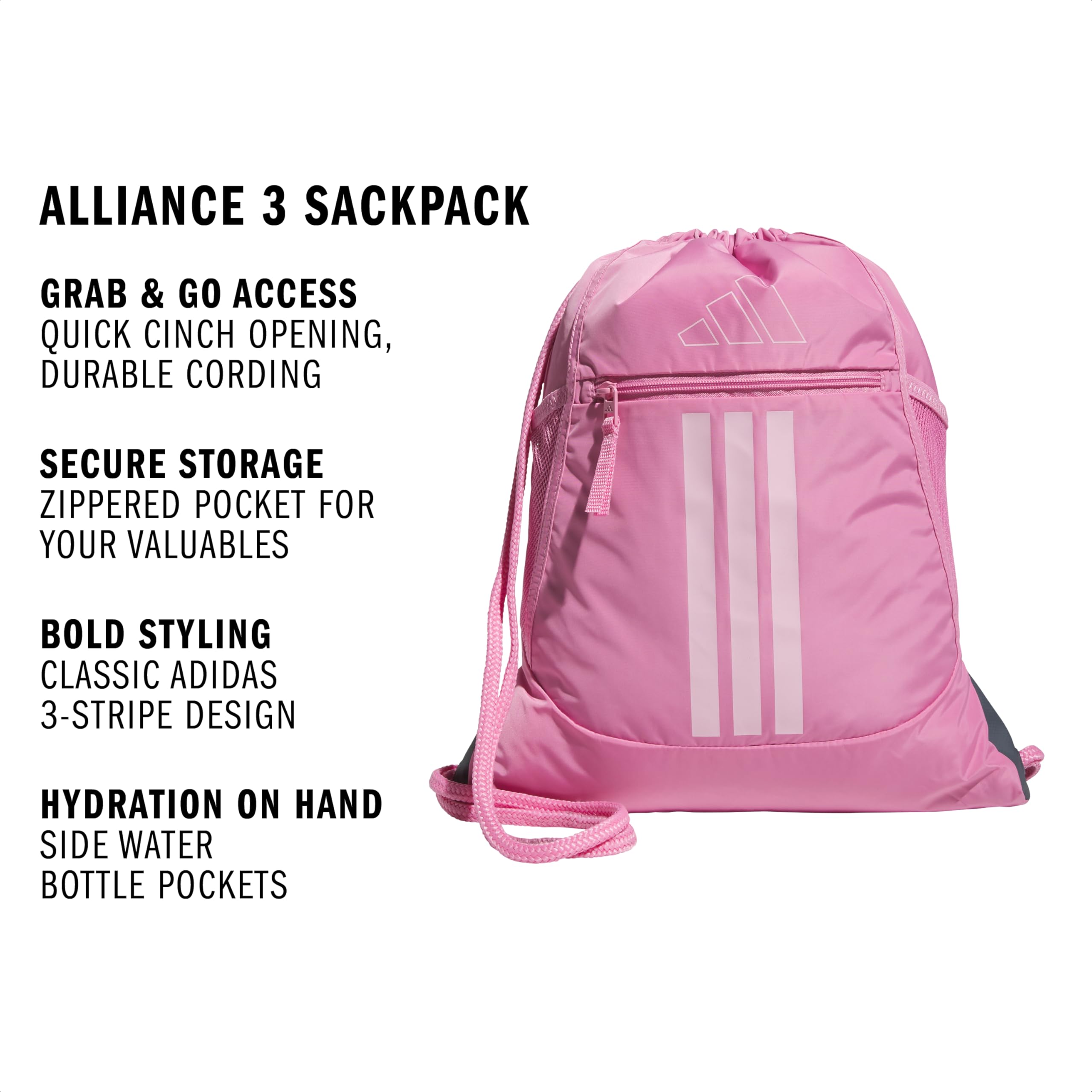 adidas Alliance Sackpack – Drawstring Backpack for Sports, Small Gym Bag