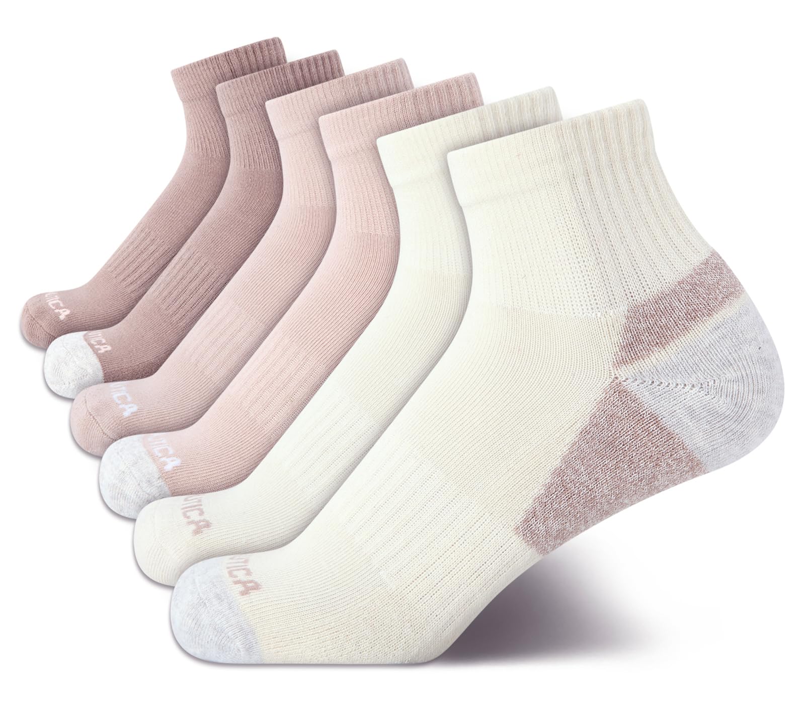 Nautica Womens Quarter Socks - 6 Pack Cushioned Moisture Wicking Athletic Socks for Women for Gym, Running, Sports (4-10), Size 4-10, Neutral Assorted