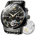 OLEVS Watch Men Skeleton Watch Self Winding Automatic Luxury Mechanical All Black Watches for Men Chronograph Wrist Watch Skeleton Sports Dress Analog Mens Watches Big Face Stainless Steel Relojes Automáticos Para Hombre Originales