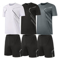 BUYJYA 3 Pack Men's Gym Shorts Shirt Set Workout Athletic Basketball Running Football Elastic Waist with Pocket Gifts
